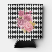 Zwarte witte Harlequin met roze bloemen Blikjeskoeler (Voorkant)