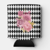 Zwarte witte Harlequin met roze bloemen Blikjeskoeler (Achterkant)