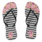 Zwarte witte Harlequin met roze bloemen Teenslippers (Voetbed)