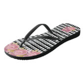 Zwarte witte Harlequin met roze bloemen Teenslippers (Schuin)