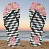Zwarte witte Harlequin met roze bloemen Teenslippers