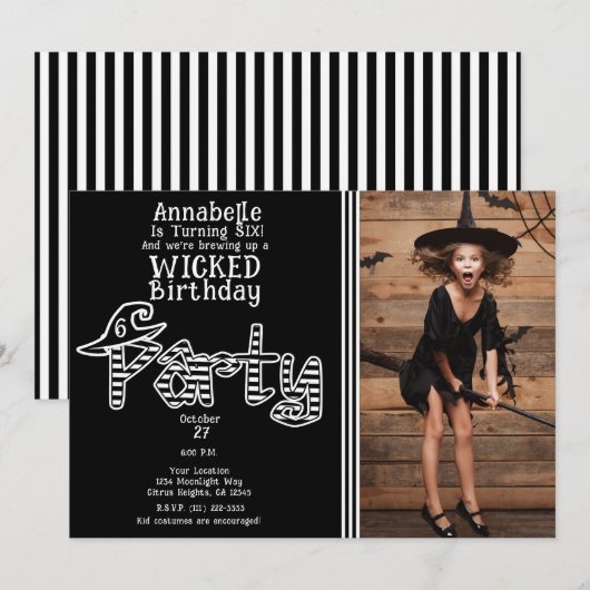 Zwarte witte heks Halloween verjaardagsfeest Kaart (Voorkant / Achterkant)