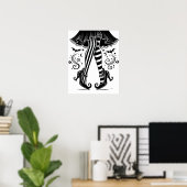 Zwarte & Witte Heksbenenspruiten Grillerige Hallow Poster (Thuiskantoor)