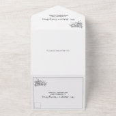 Zwarte, witte  heraldische kam bruiloft all in one uitnodiging (Buitenkant)