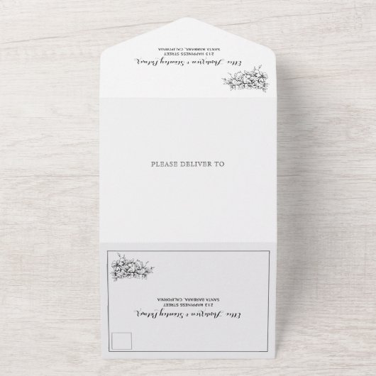 Zwarte, witte  heraldische kam bruiloft all in one uitnodiging (Buitenkant)