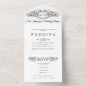 Zwarte, witte  heraldische kam bruiloft all in one uitnodiging (Binnen)