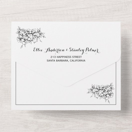 Zwarte, witte heraldische kam bruiloft all in one uitnodiging (Achterkant)