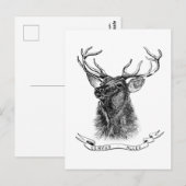 zwarte witte hertenkop briefkaart (Voorkant / Achterkant)