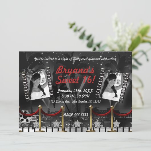 Zwarte witte Hollywood-rode loper foto uit het ver Kaart (Staand voorkant)