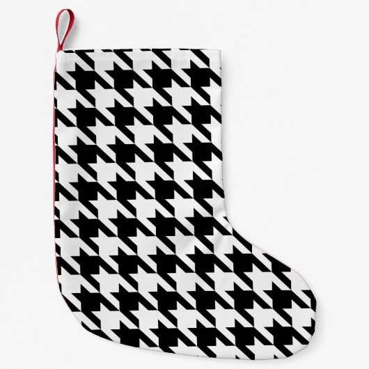 zwarte witte houndstooth kleine kerstsok (Voorkant)