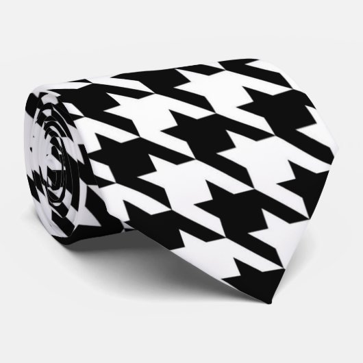 Zwarte & Witte Houndstooth stropdas (Opgerold)