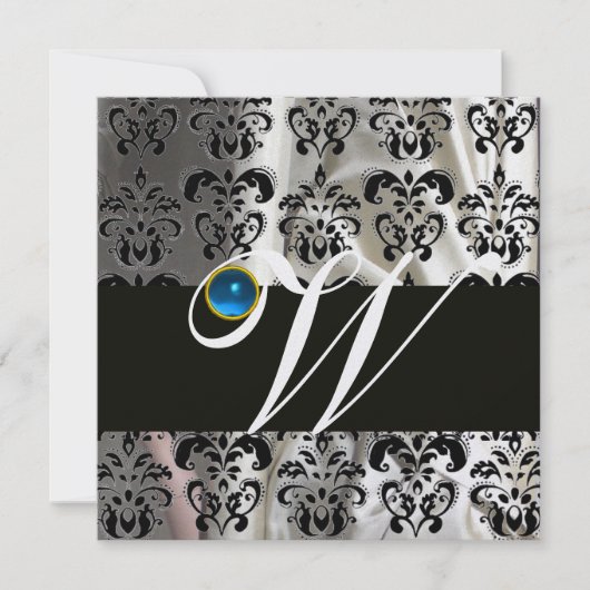 ZWARTE WITTE ICE SILK DAMASK MONOGRAM BLUE SAPPHIR KAART (Voorkant)