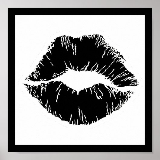 ZWARTE WITTE ICON KISS LIPS SMILE VROUWEN POSTER (Voorkant)