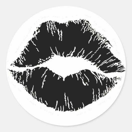 ZWARTE WITTE ICON KISS LIPS SMILE VROUWEN RONDE STICKER (Voorkant)