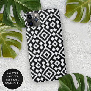 Zwarte Witte Ikat Argyle Vierkanten Vintage Kunst iPhone 16 Pro Max Hoesje