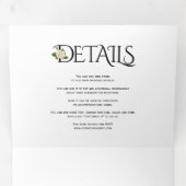 Zwarte, witte initialen en ampersand, roos bruilof drieluik uitnodiging (Binnenzijde eerst)