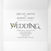 Zwarte, witte initialen en ampersand, roos bruilof drieluik uitnodiging (Binnenkant midden)