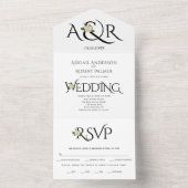 Zwarte witte initialen en ampersand, roos bruiloft all in one uitnodiging (Binnen)