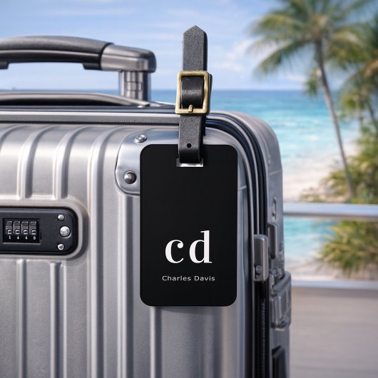 Zwarte witte initialen minimaliseren moderne bagagelabel