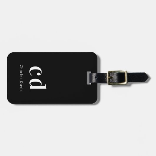 Zwarte witte initialen minimaliseren moderne bagagelabel (Voorkant horizontaal)