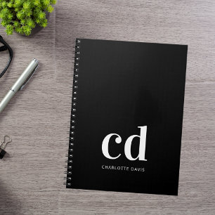 Zwarte witte initialen minimaliseren moderne notitieboek