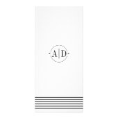 Zwarte, witte initialen, strepen bruiloft menukaar reclamekaart (Achterkant)