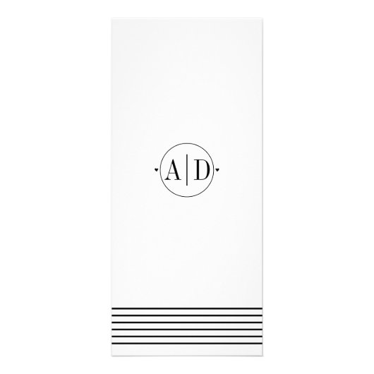 Zwarte, witte initialen, strepen bruiloft menukaar reclamekaart (Achterkant)