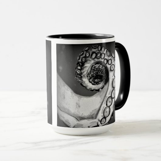  zwarte & witte inktvis mok (Voorkant rechts)