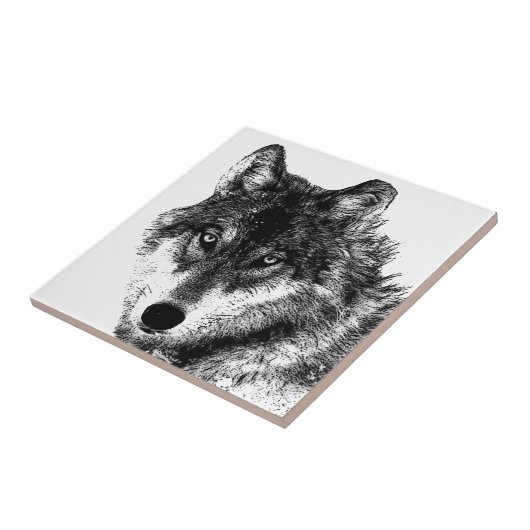 Zwarte witte Inspirerend wolfogen - wilde dieren Tegeltje (Zijkant)