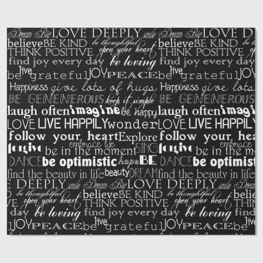 Zwarte witte Inspirerend woorden Cadeaupapier (Vlak)