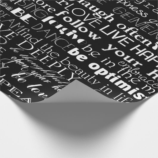 Zwarte witte Inspirerend woorden Cadeaupapier (Hoek)