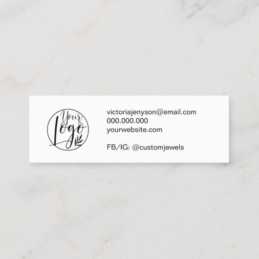 Zwarte witte juwelen oorscherm qr code mini visitekaartje (Achterkant)