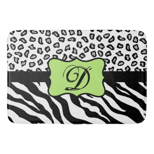 Zwarte witte kalk groene Zebra Leopard Skin Monogr Badmat (Voorkant)