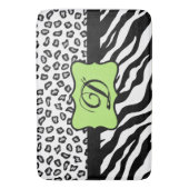 Zwarte witte kalk groene Zebra Leopard Skin Monogr Badmat (Voorkant Verticaal)