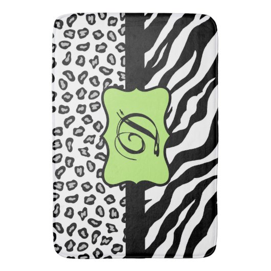 Zwarte witte kalk groene Zebra Leopard Skin Monogr Badmat (Voorkant Verticaal)