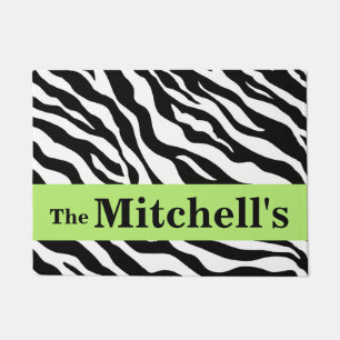 Zwarte witte kalk groene Zebra Skin Name personali Deurmat