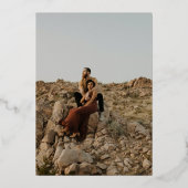 Zwarte witte kalligrafie 2 fotominimalistische bru folie uitnodiging (Achterkant)