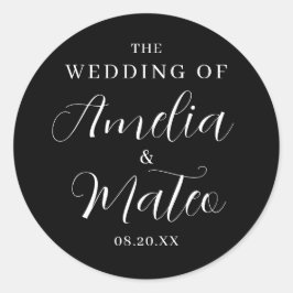 Zwarte witte kalligrafie Wedding Envelope-zegel Ronde Sticker