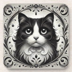 Zwarte & Witte Kat Gloeit ❄️ Elegant Portret Bier Onderzetter