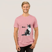 Zwarte witte kat miauw Tri-Blend shirt (Voorkant volledig)