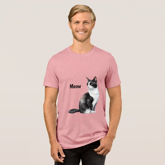 Zwarte witte kat miauw Tri-Blend shirt (Voorkant volledig)