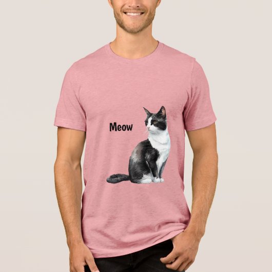 Zwarte witte kat miauw Tri-Blend shirt (Voorkant)