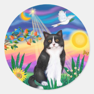 Zwarte & Witte Kat - Schemering Ronde Sticker