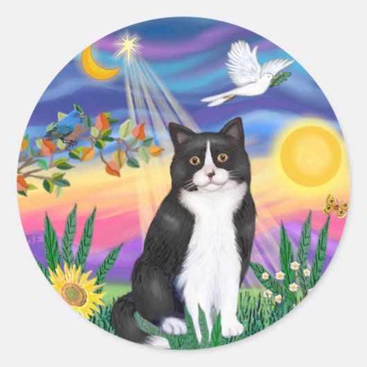Zwarte & Witte Kat - Schemering Ronde Sticker (Voorkant)