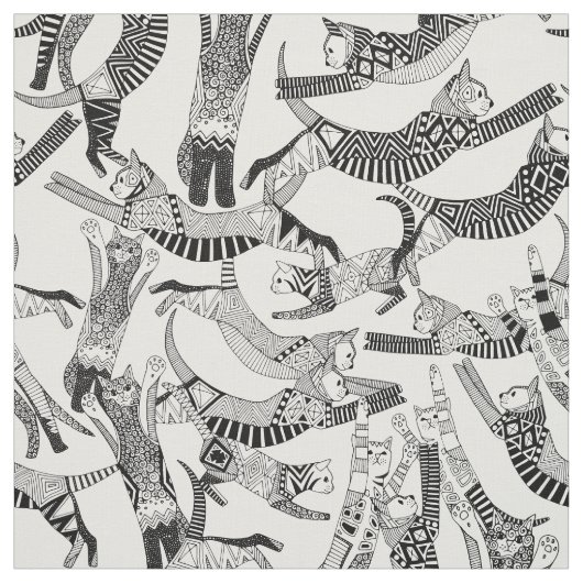 zwarte witte kat stof (Swatch)