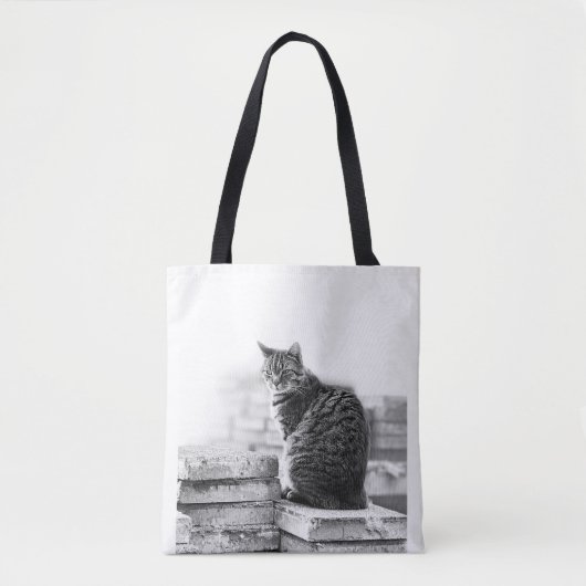 Zwarte witte kat tote bag (Voorkant)