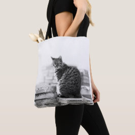Zwarte witte kat tote bag