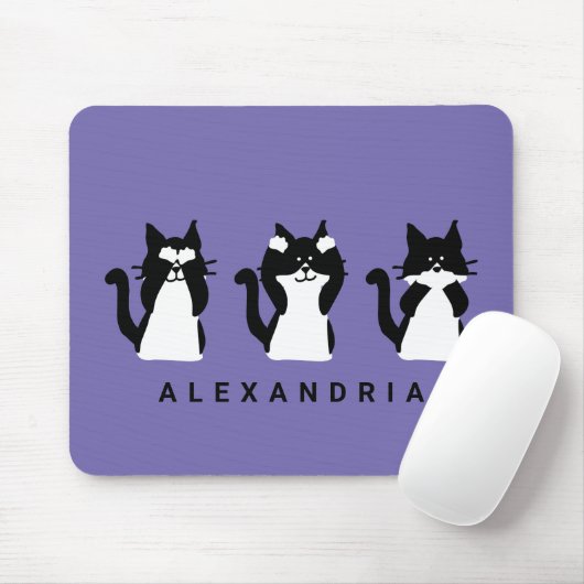 Zwarte witte katten | Drie Katten Paars Muismat (Met muis)