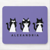 Zwarte witte katten | Drie Katten Paars Muismat (Voorkant)