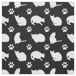 Zwarte witte katten en poten Print stof